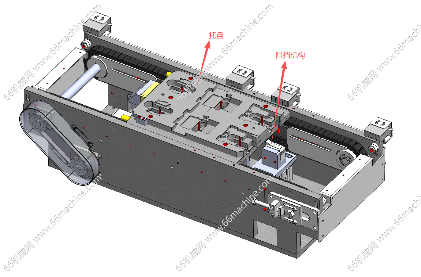 带阻挡机构的托盘链传动输送线
