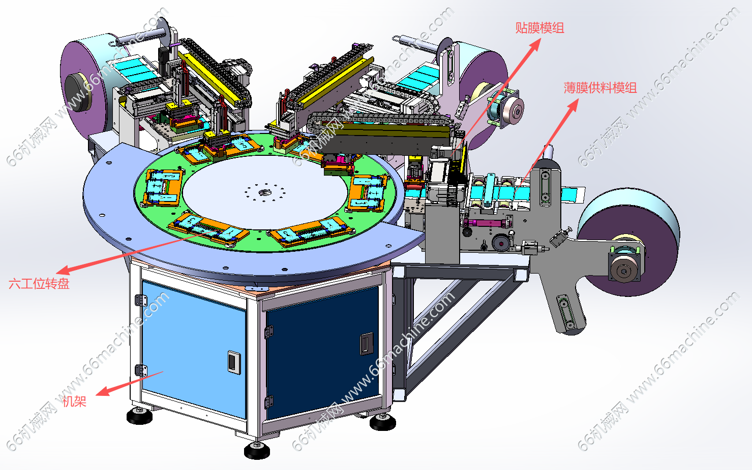 某企业六工位转盘贴膜机3D+工程图