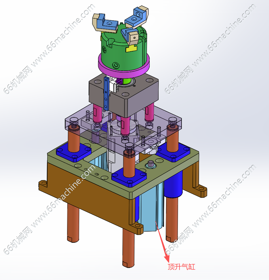 可顶升旋转的三爪卡盘