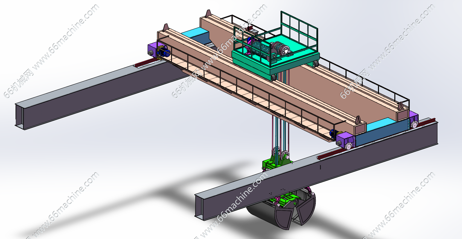 抓斗桥式垃圾搬运起重机（双梁抓斗起重机）3D+CAD