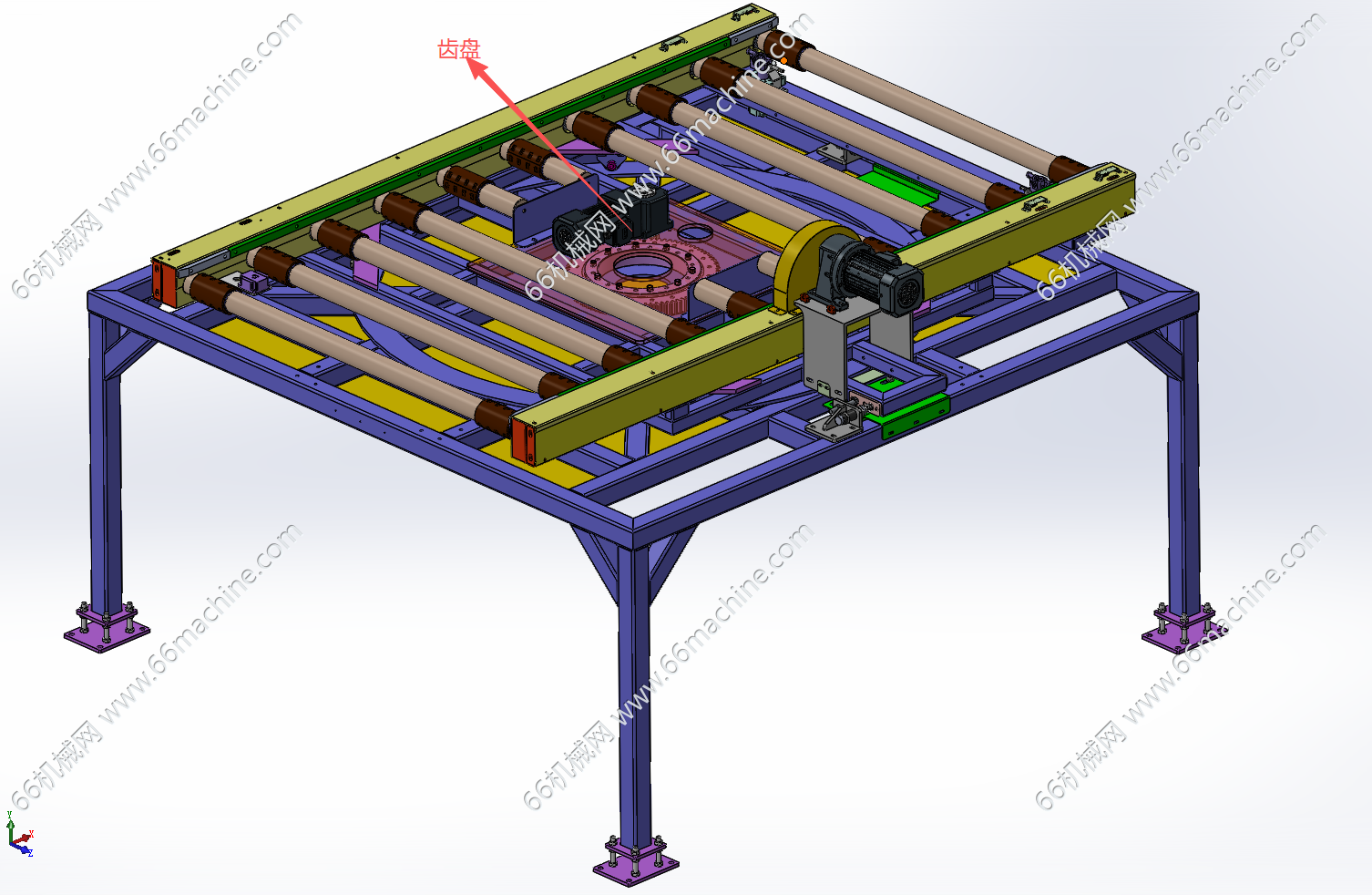 基于齿轮齿盘的旋转滚筒输送线
