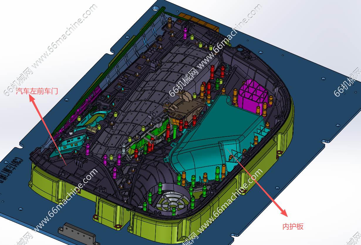 汽车左前车门内护板热熔铆焊模具