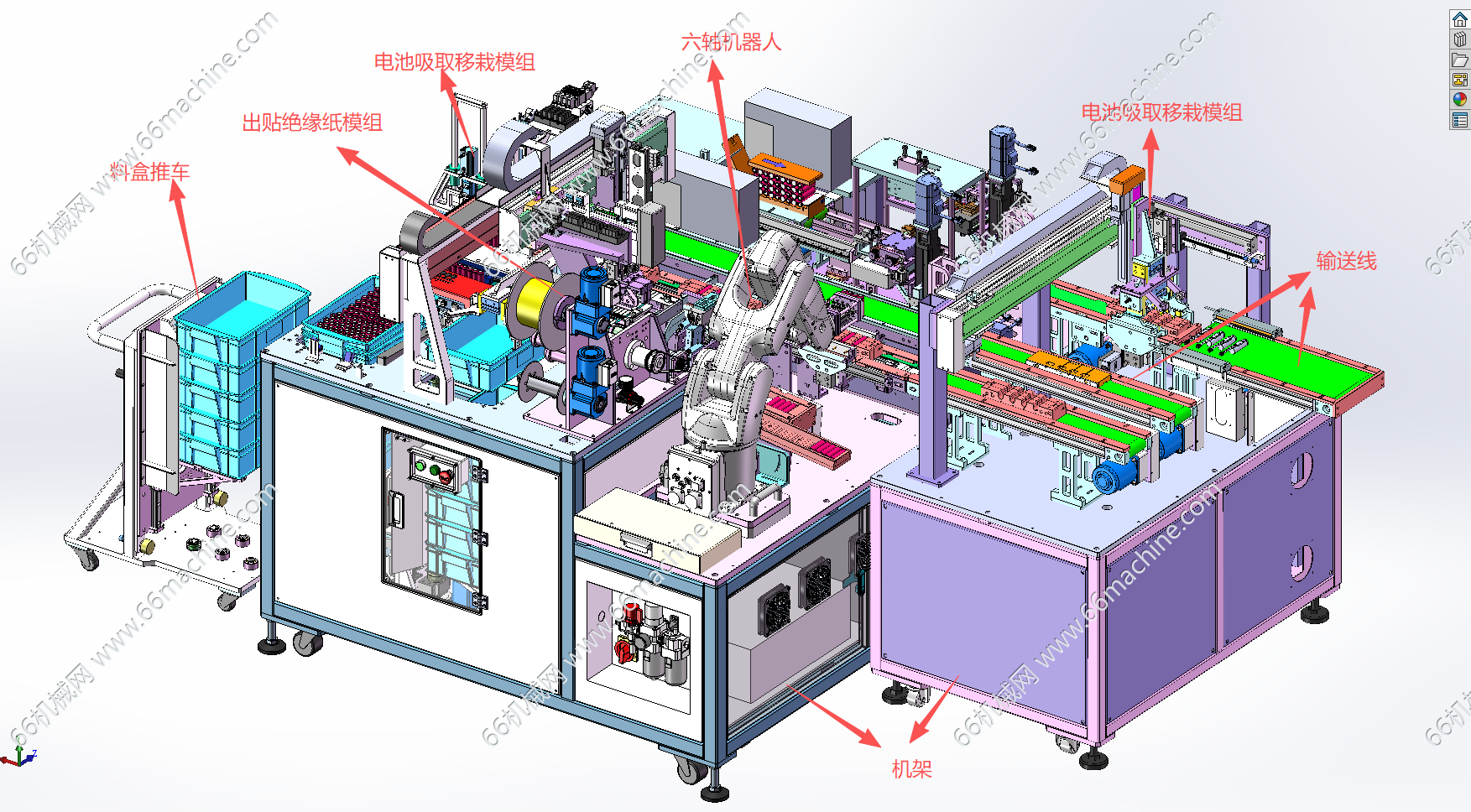 某企业圆柱电池上料、入治具、贴绝缘纸设备