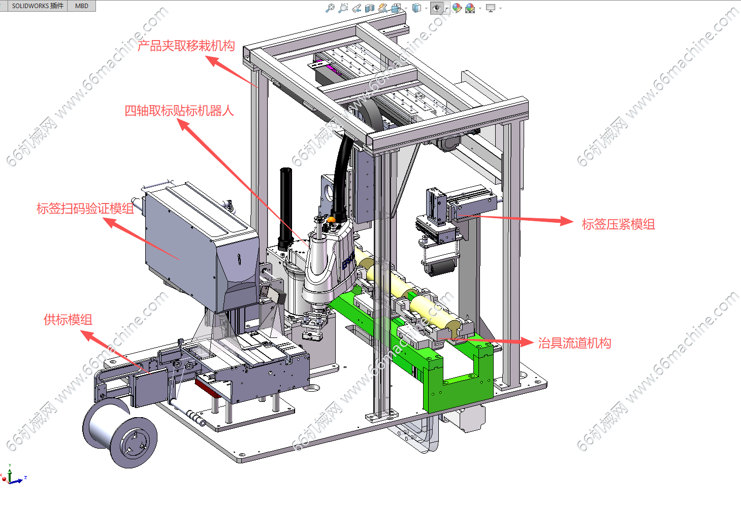 基于四轴机器人的电池等柱件产品贴标机