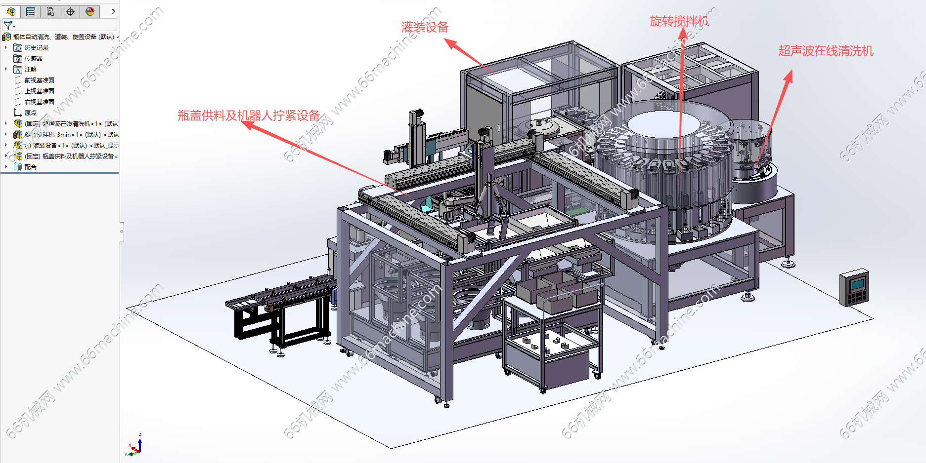 某企业瓶体自动清洗、罐装、旋盖设备【化妆品罐装线】
