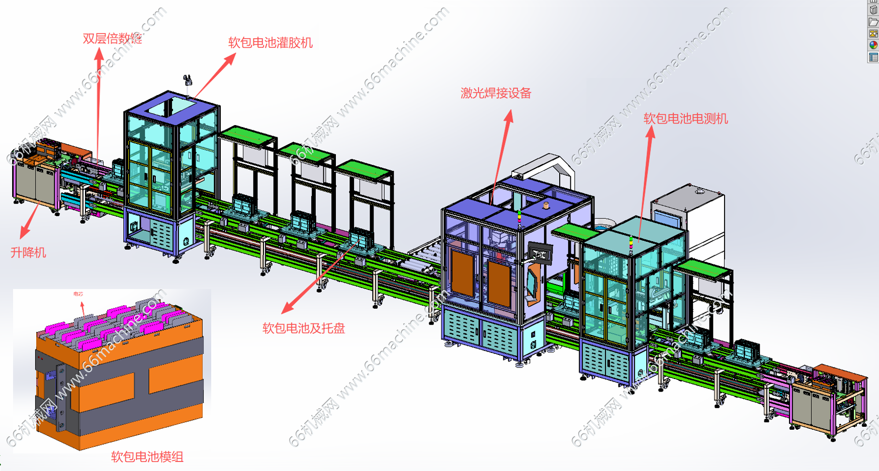 某企业软包电池模组PACK灌胶、焊接、检测线+工程图