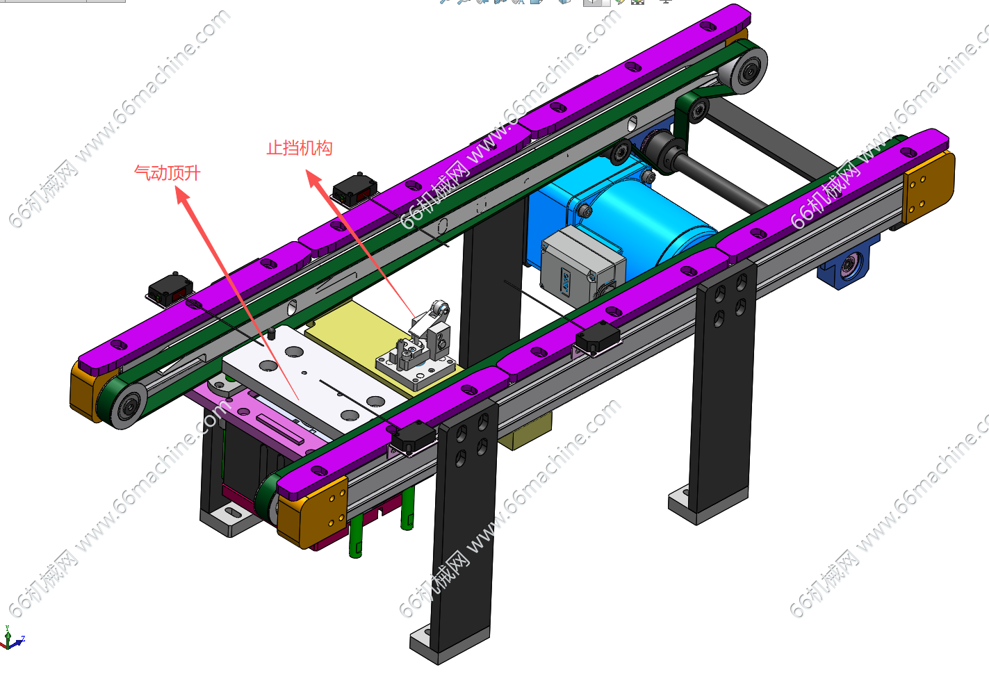 带顶升及止挡机构的双列皮带机