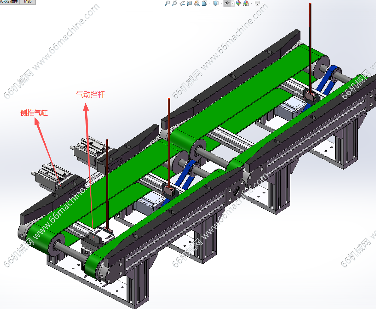 双列小型平皮带输送线3D+工程图+BOM表