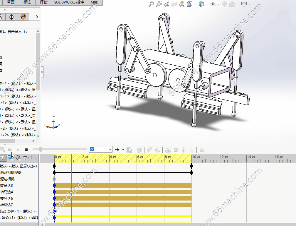 曲柄连杆式四足机器人3D+CAD+动画