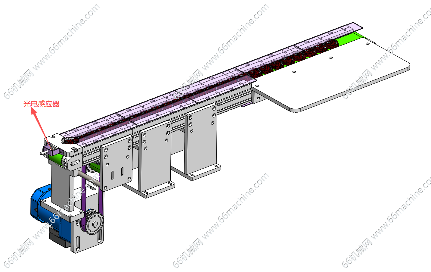 带接近光电感应器的送料皮带线