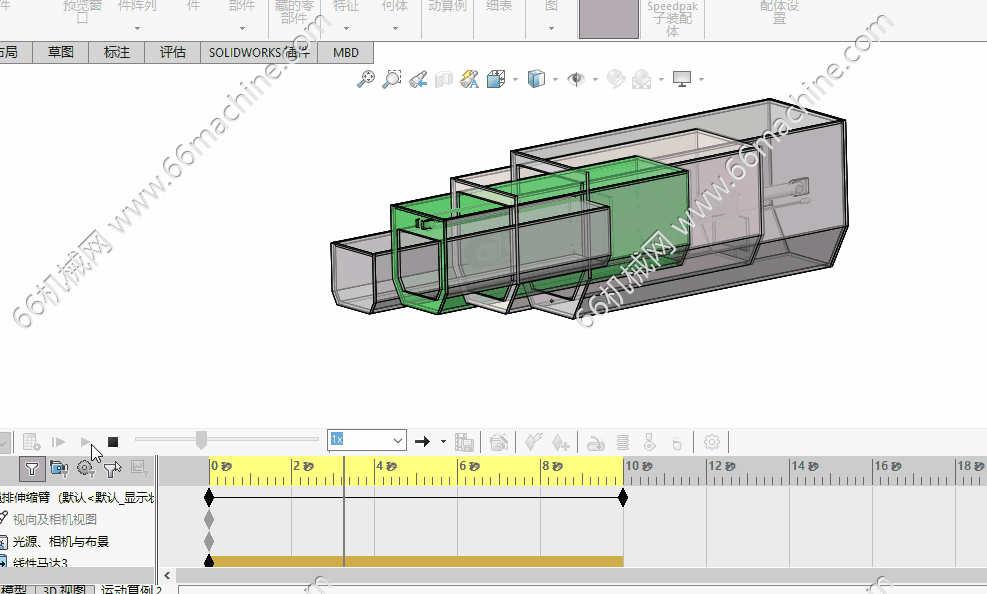 四节线排伸缩臂（多层嵌套式长行程直线往复机构）+运动算例
