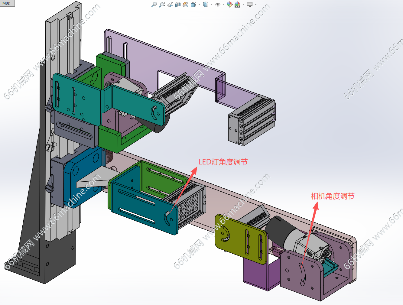 可调式上下相机检测模组（多用于玻璃转盘或透明输送线上工件检测）