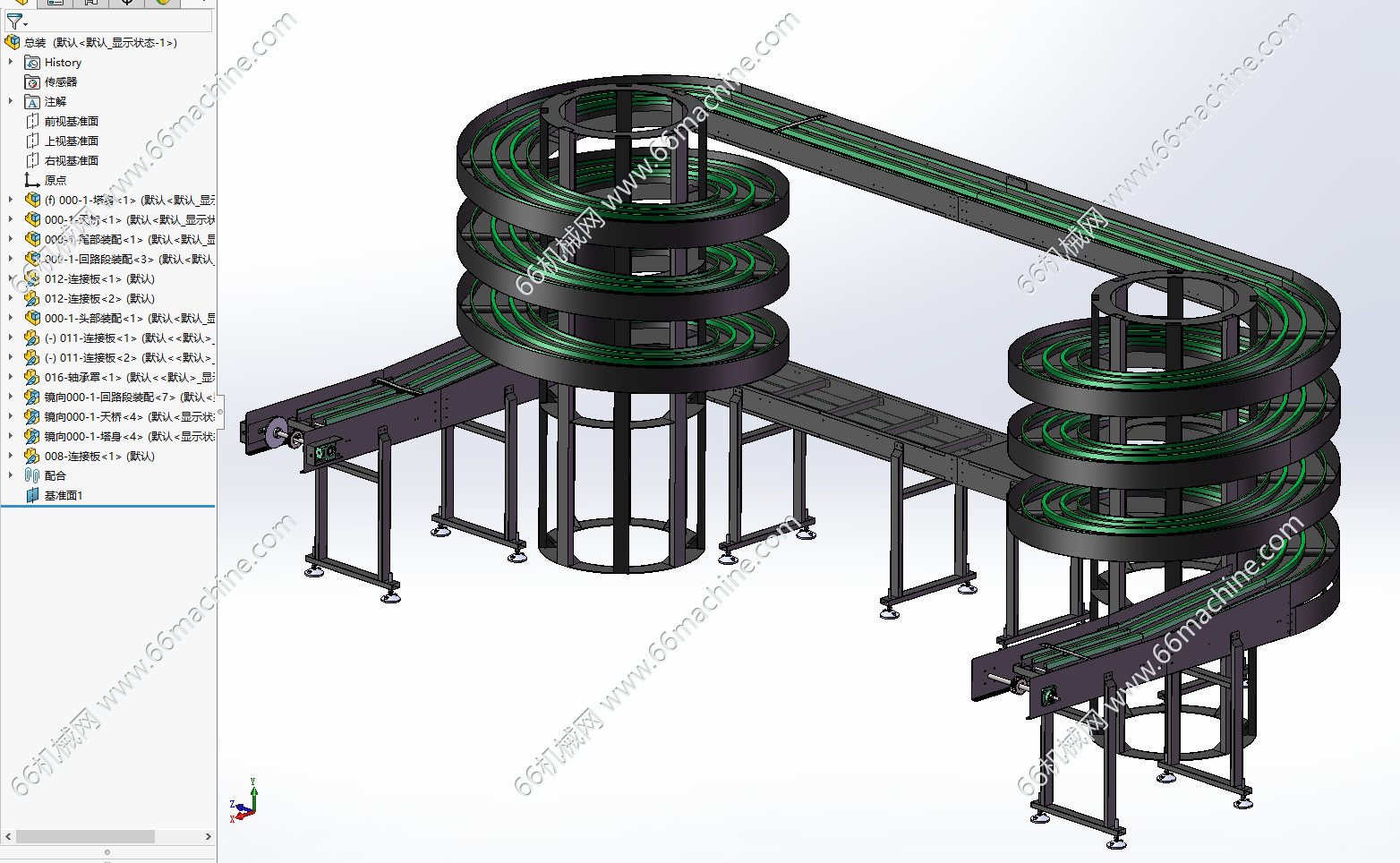 某企业双螺旋天桥式输送机（螺旋输送线）3D+工程图