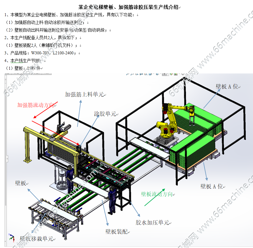 某企业电梯壁板、加强筋涂胶压装生产线