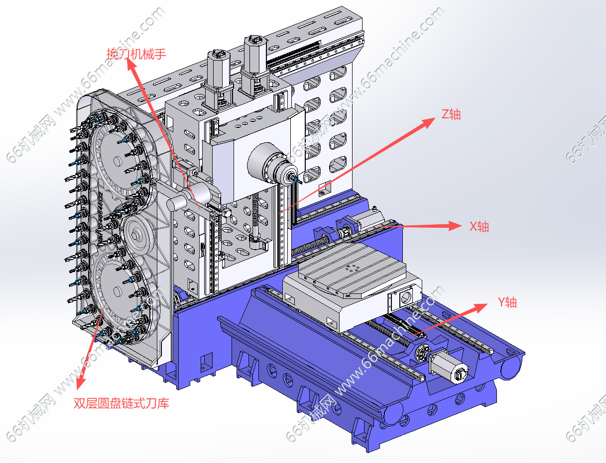 带链式刀库的卧式加工中心