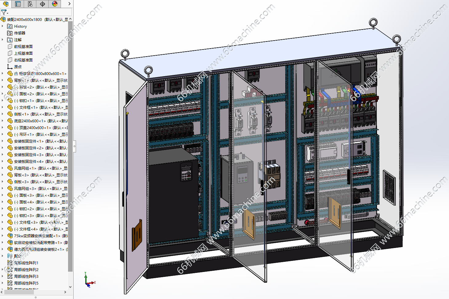 某企业双电源软启动plc控制柜（三柜变频器+软启动旁路+双电源软启动PLC）