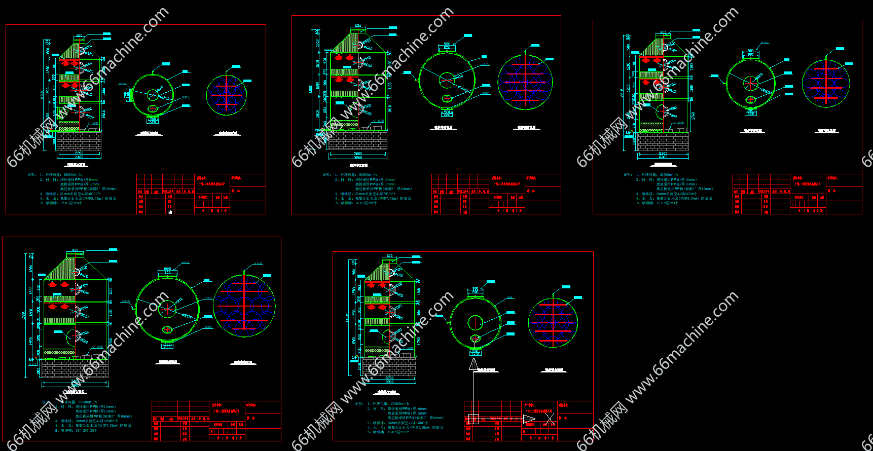 某通风设备公司的喷淋塔加工尺寸详图（5款）