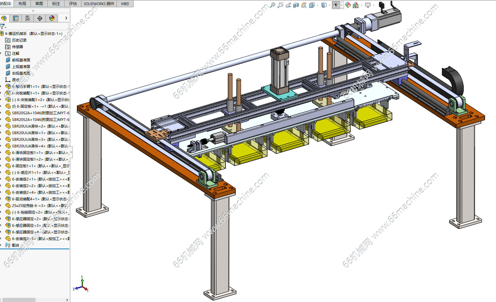 多工位搬运机械手（YZ二轴联动多工位移栽机）3D+工程图