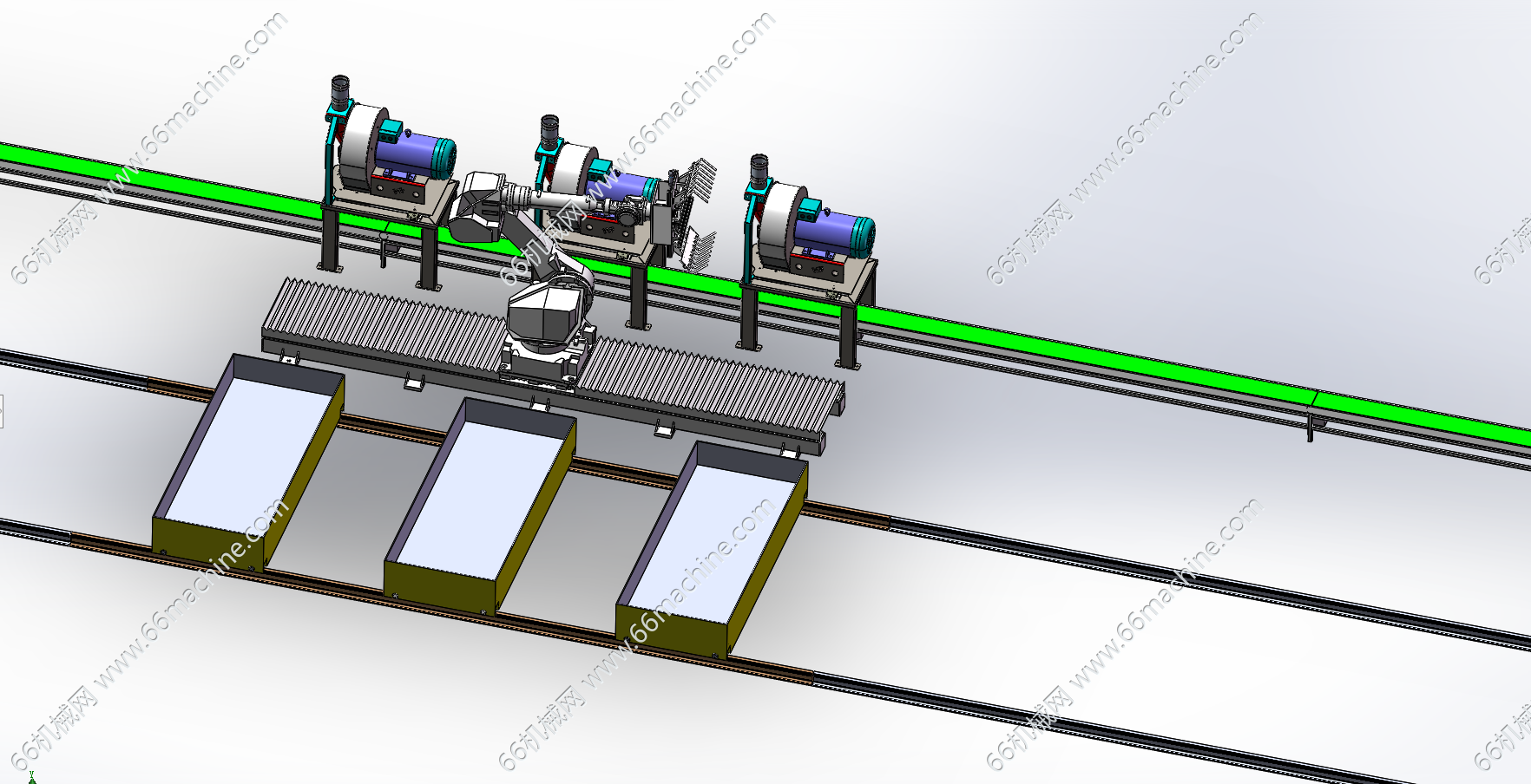 某企业玉米粉碎机设备与机械手取料运输机构连线