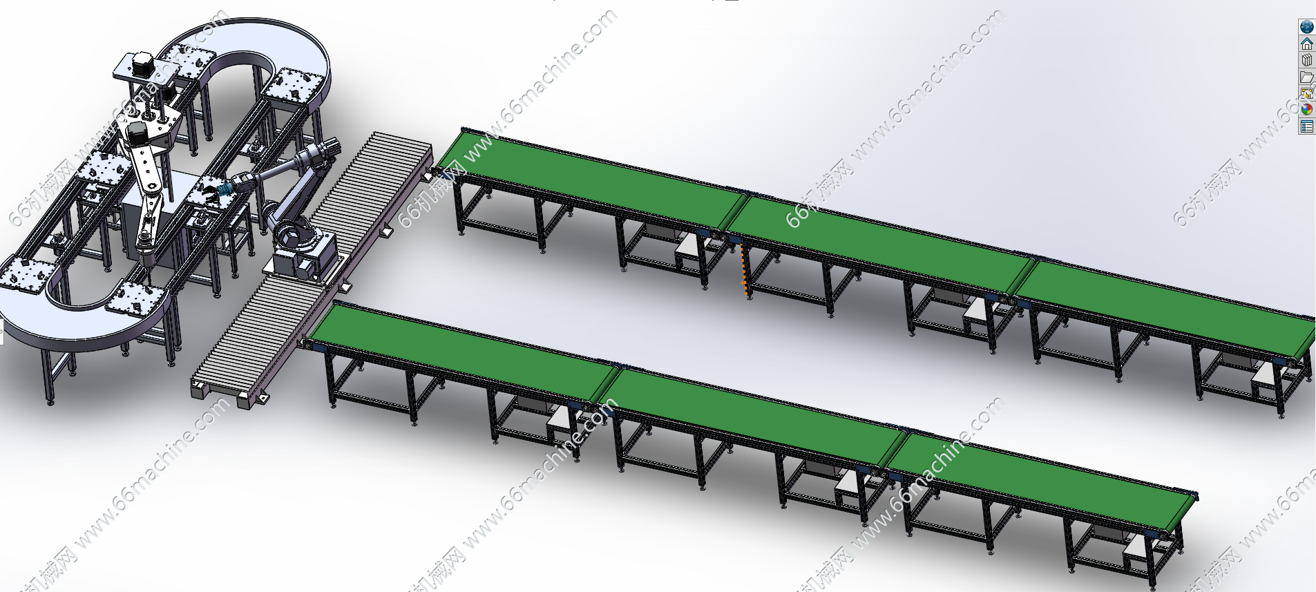 某企业环形雕刻机设备与取料机械手组合线