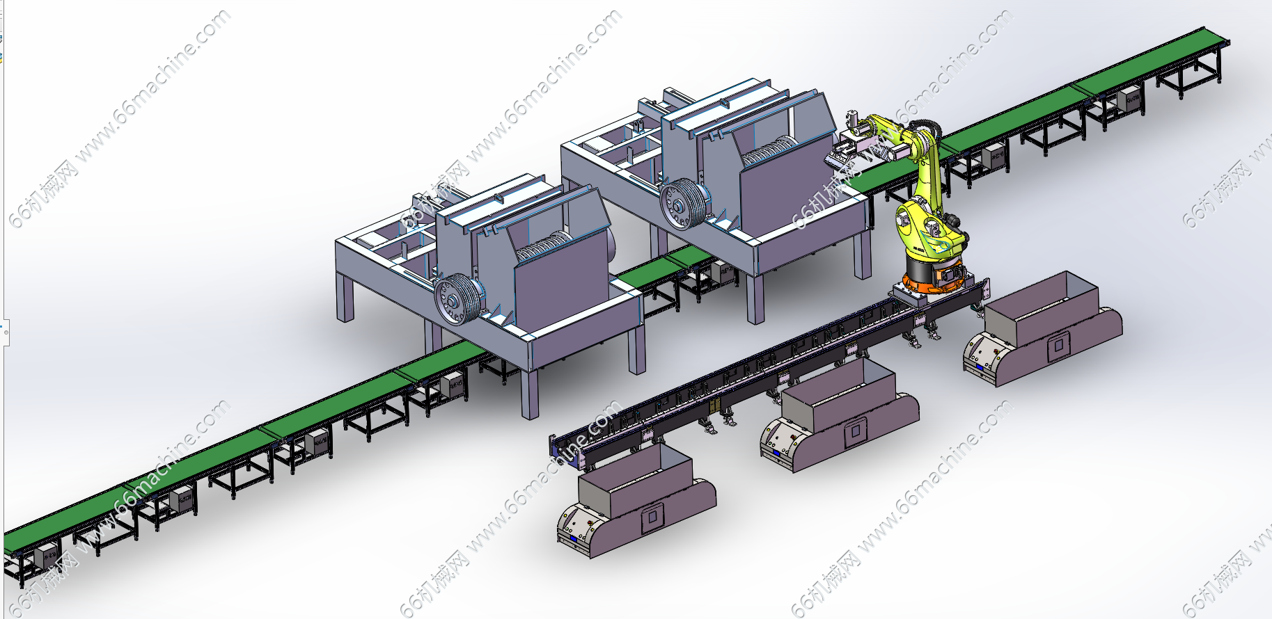 某企业锤式破碎机的自动化取料与运输线（含AGV车、机械手）