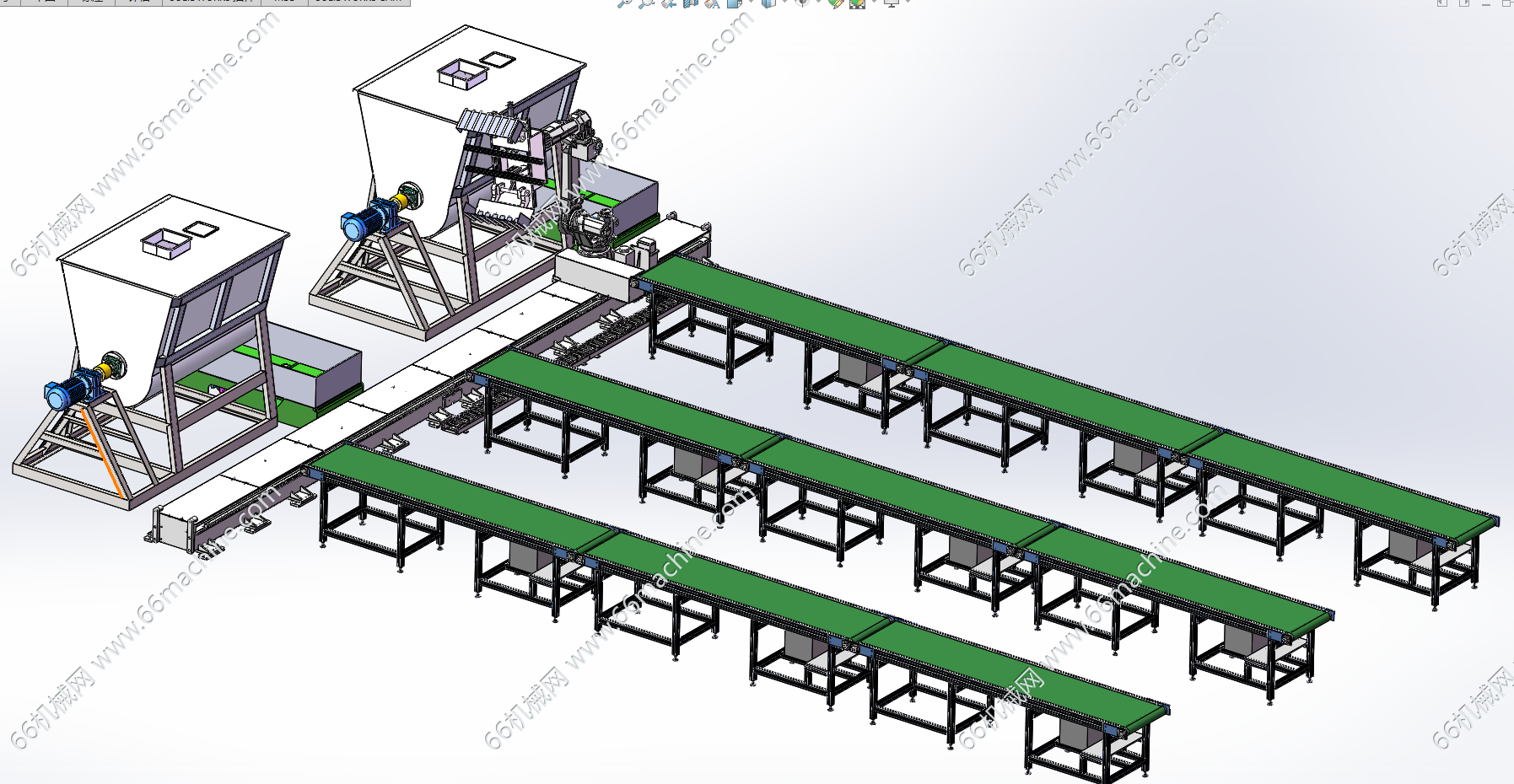 某企业淀粉搅拌混合机与取料抓取机械手组合线