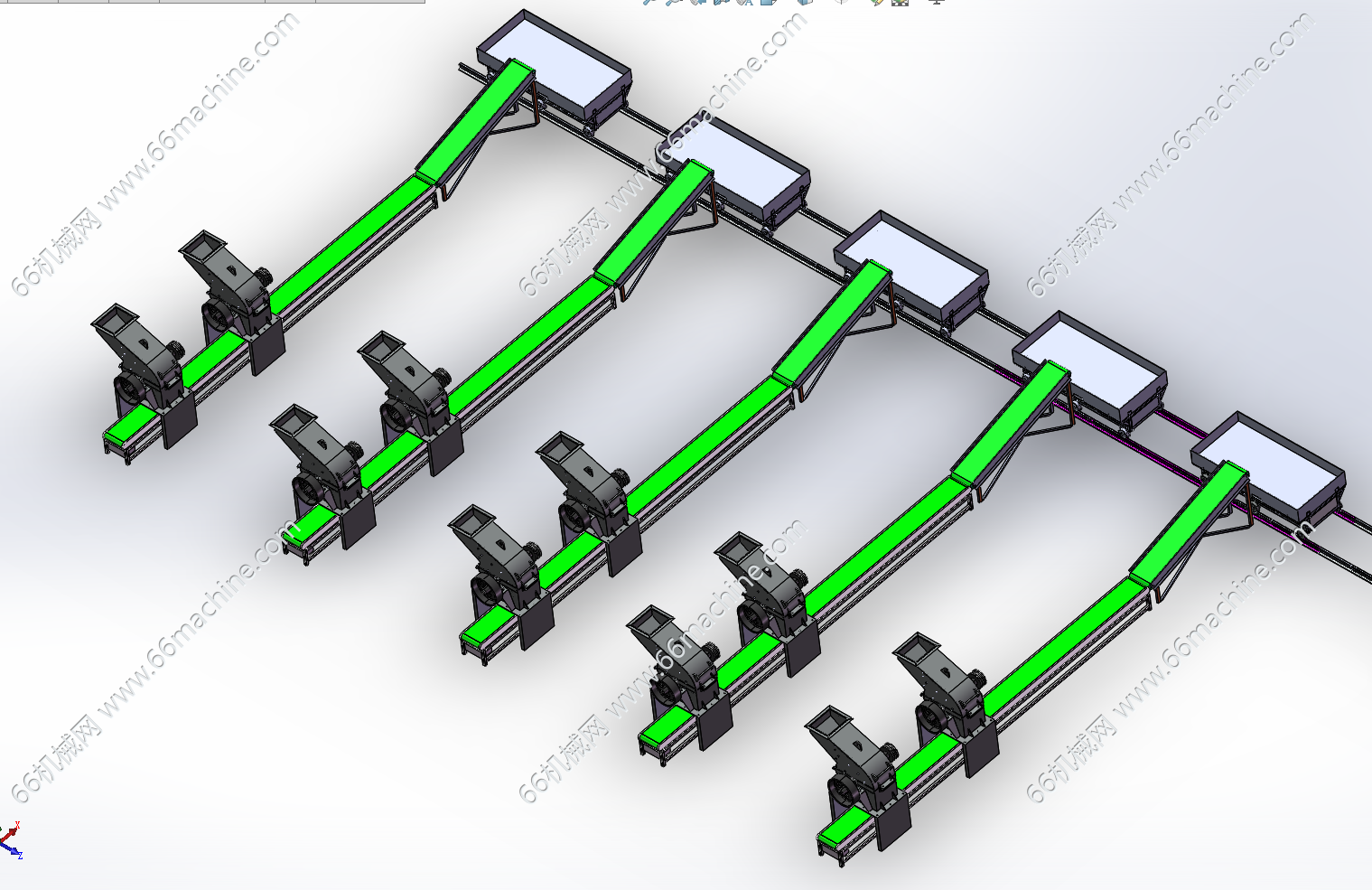 某企业矿石粉碎机生产与轨道运输组合线