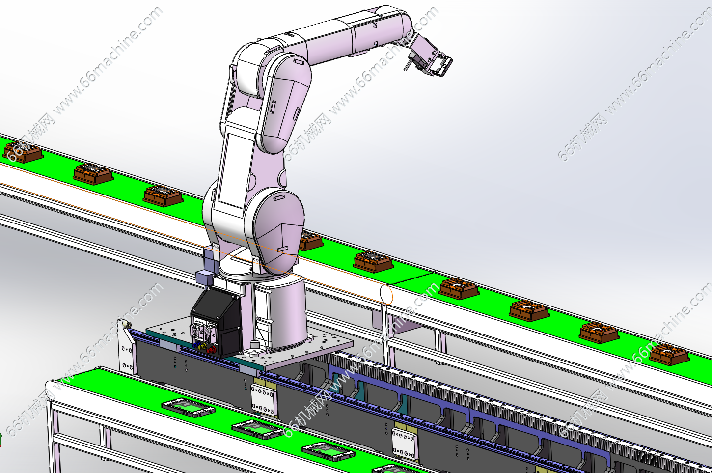 手机壳与盒体的机械手装配线
