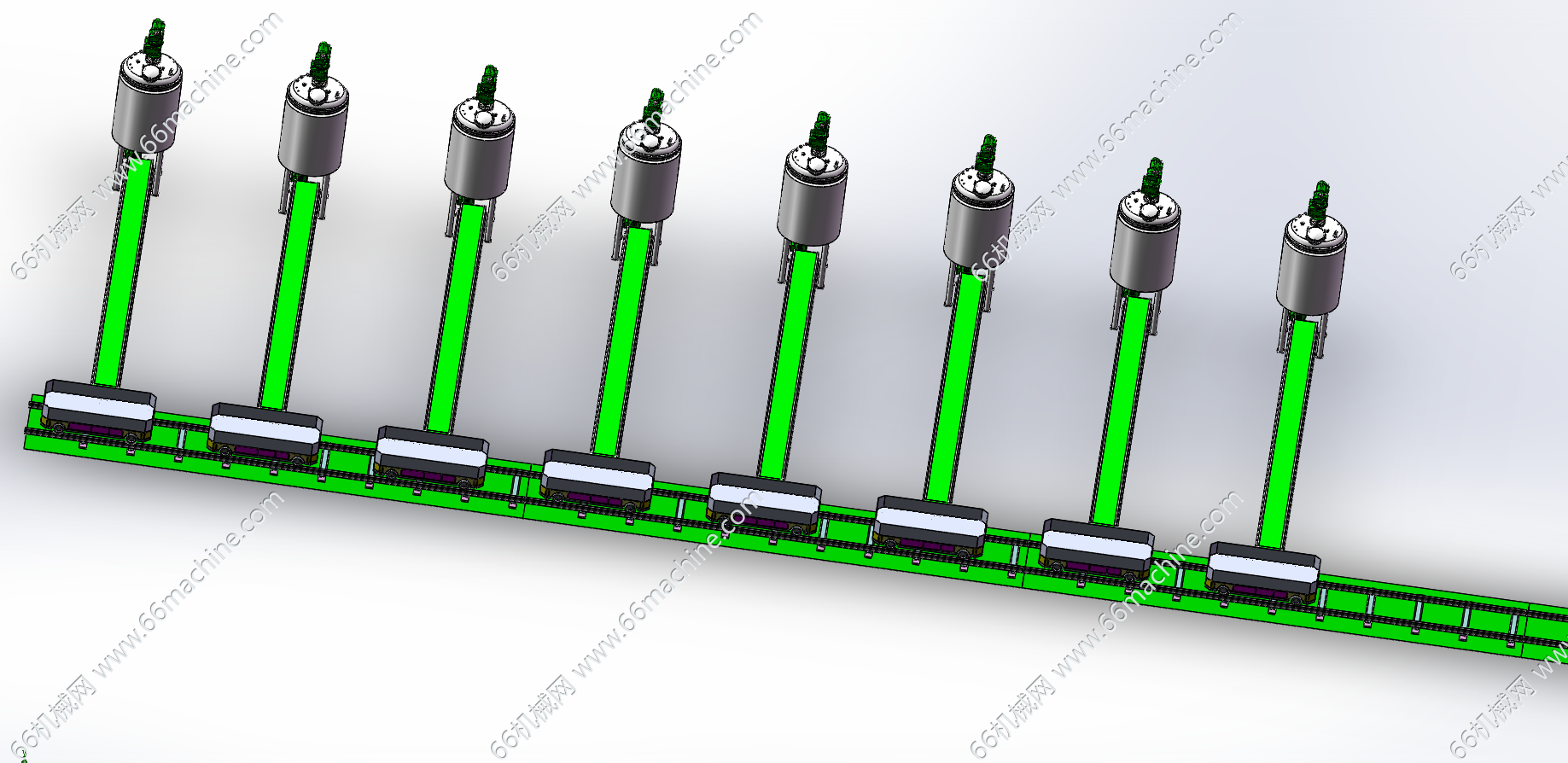 某企业混料罐设备与AGV轨道运输机构组合线