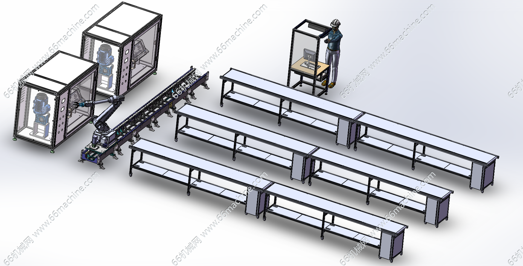 某企业磨损试验测试设备与机械手组合线