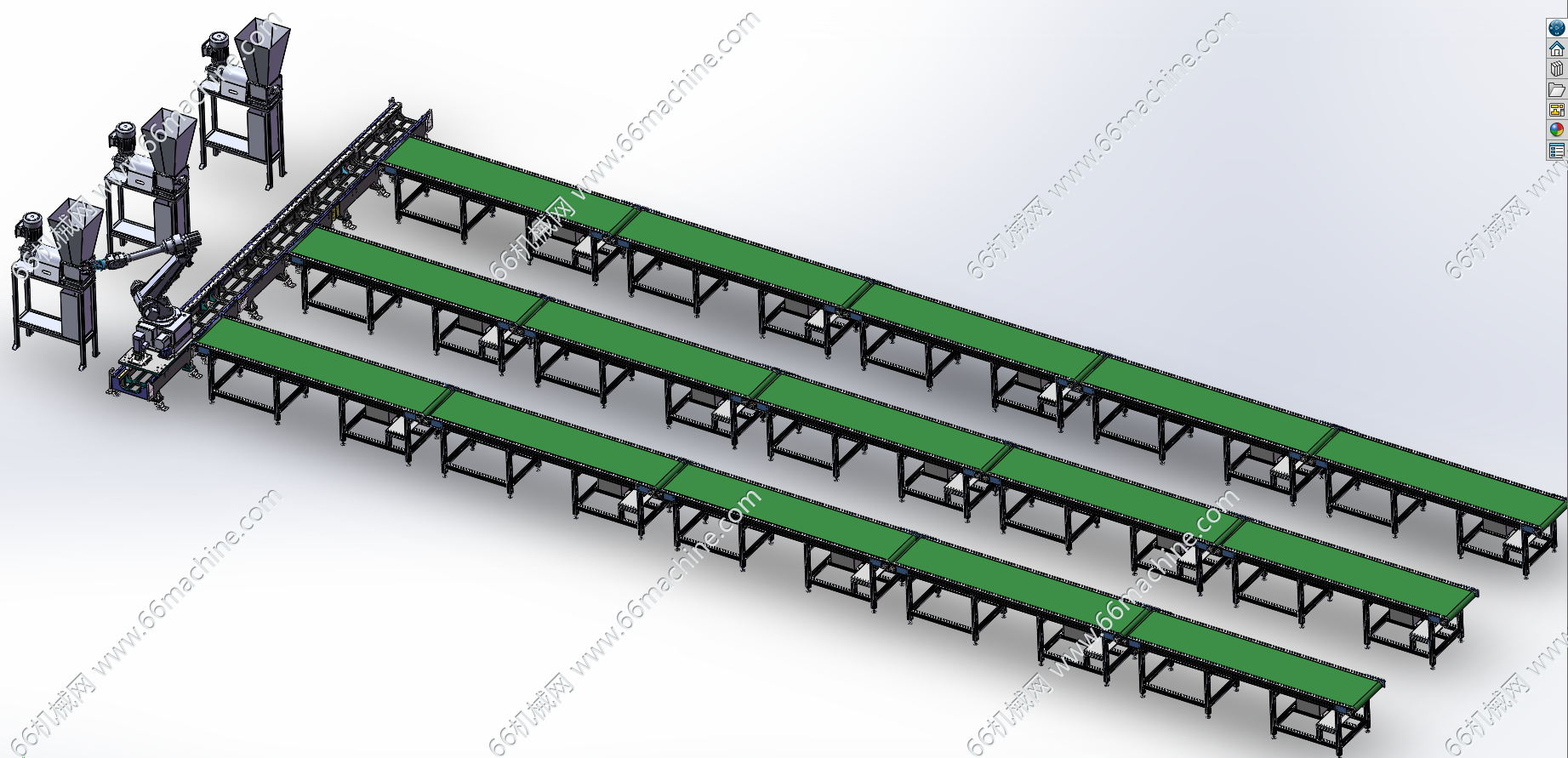某企业塑料粉碎机与取料机械手组合线