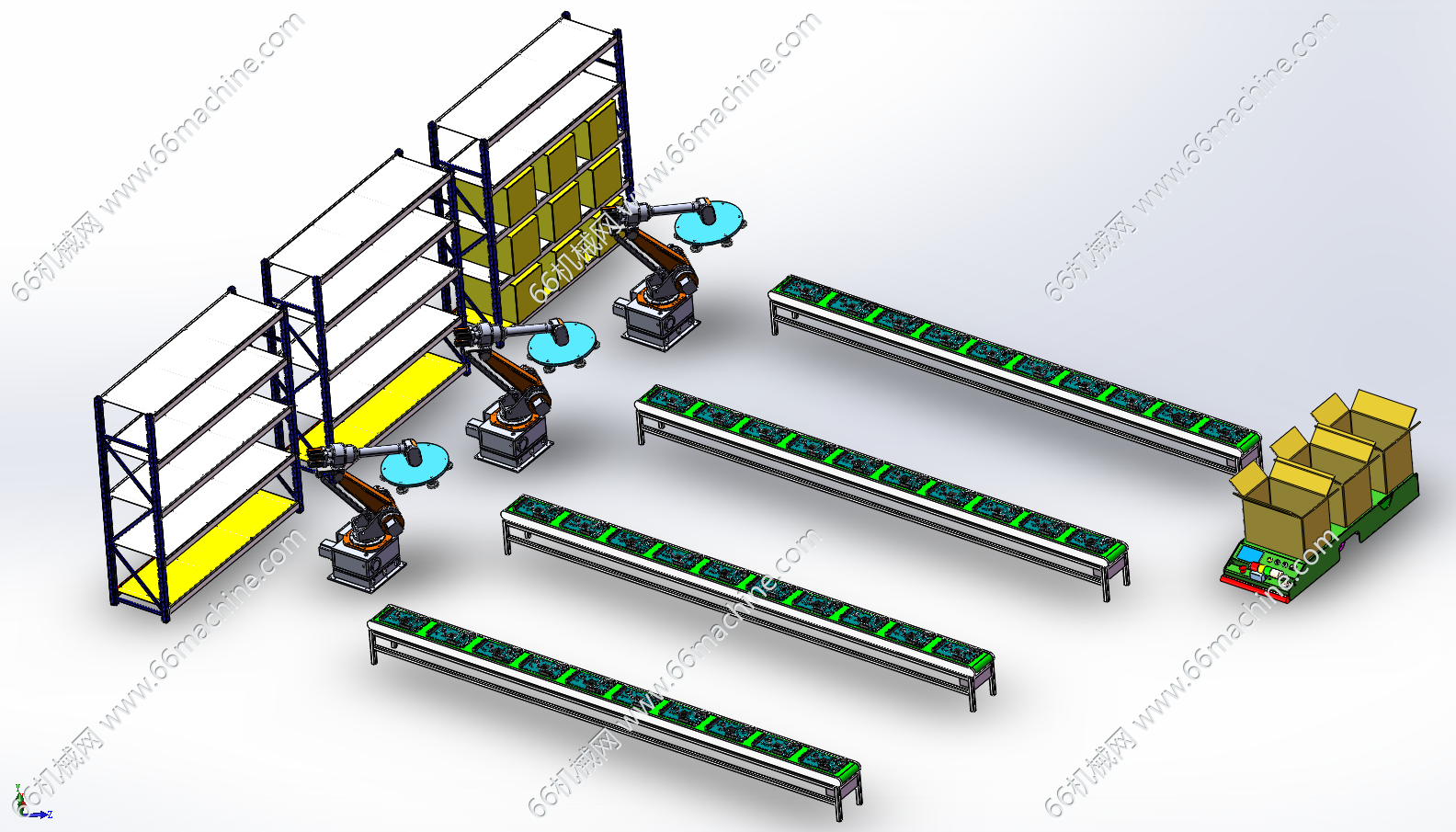全向AGV运输电路板线（含六轴取料机器人）