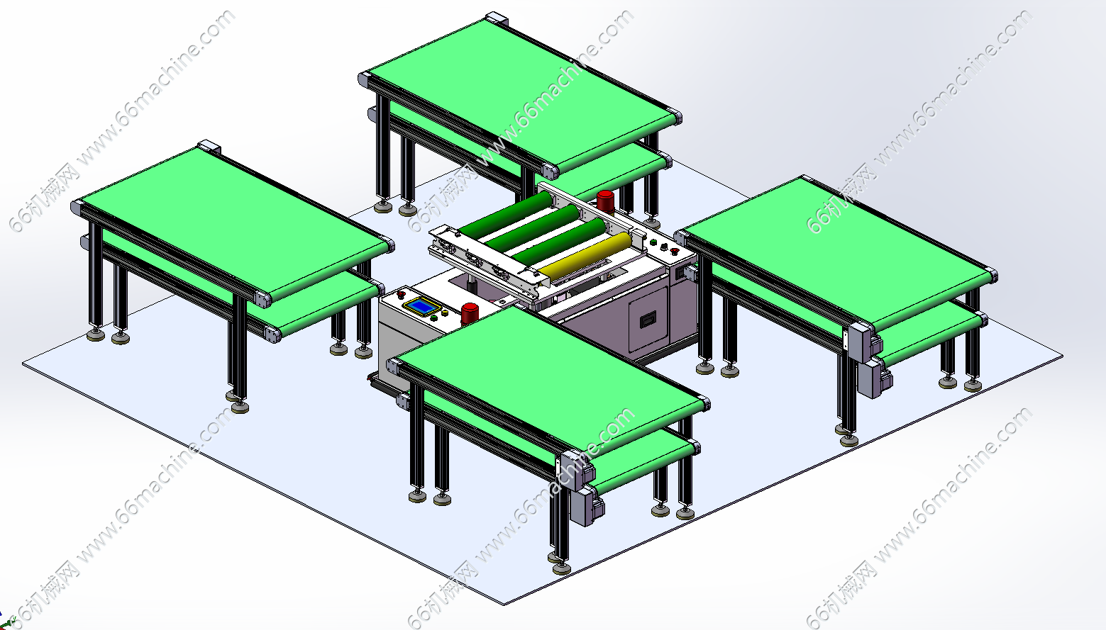 AGV顶升移栽滚筒对接双层皮带线