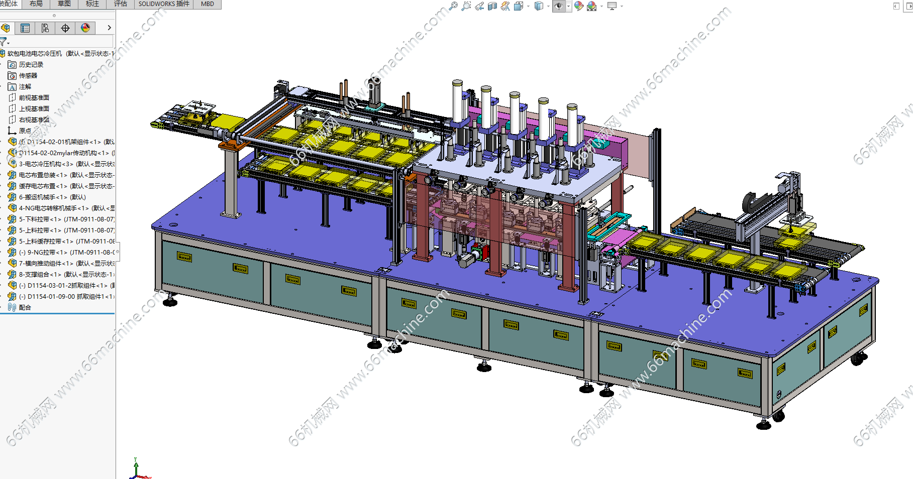 某企业软包电池电芯冷压机3D+工程图（用于锂电池电芯平压整形）