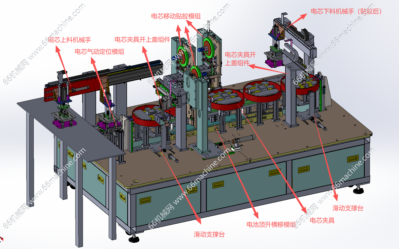 某企业自动化锂电池电芯贴窄胶机（贴胶带机）3D+工程图+BOM表