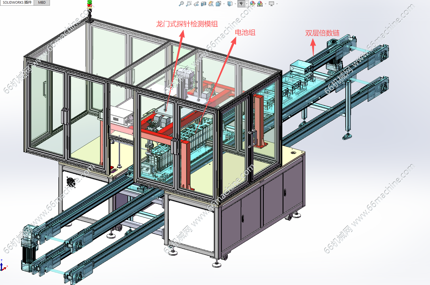 某企业在线式电池组探针检测机3D+CAD+BOM表