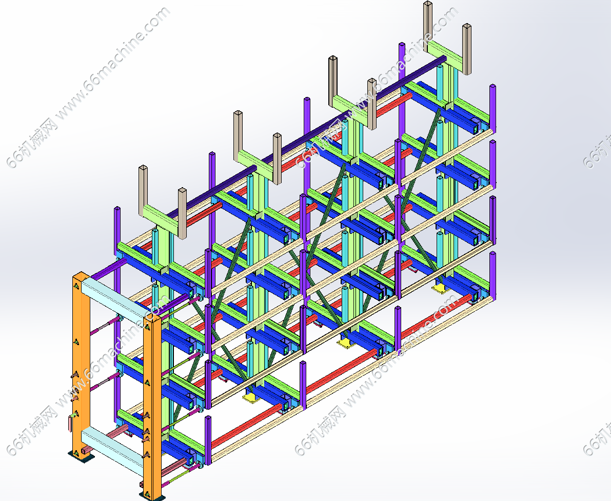 某企业四层伸缩式型材货架3D+工程图+BOM表