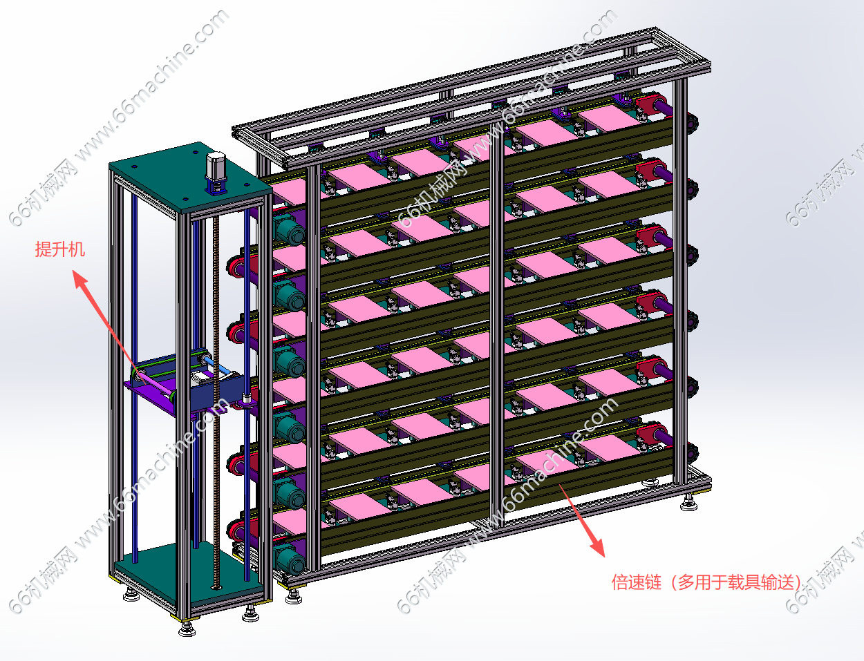 6层倍数链轮循环提升流水线（多用于载具输送及提升）