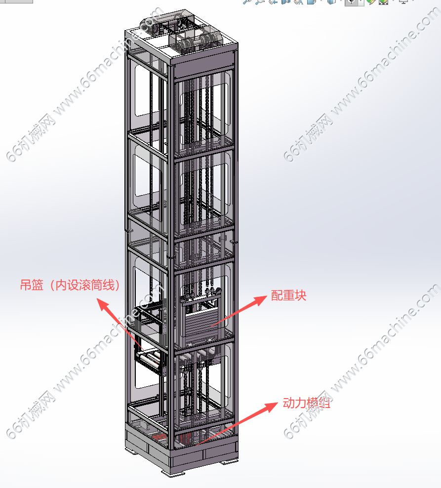 某企业往复式提升机（升降机、货梯）3D+工程图