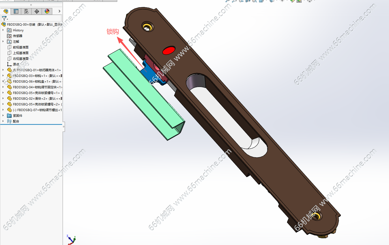 门窗单点锁闭器（锁扣）3D+工程图