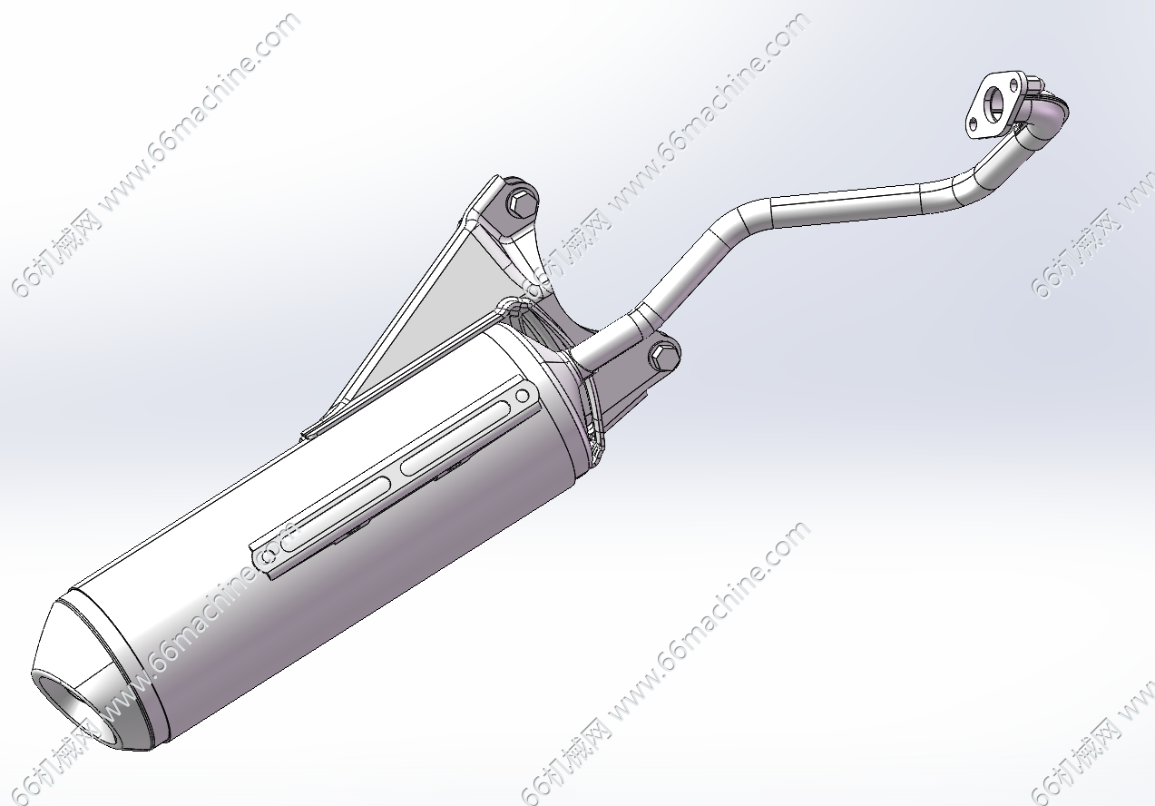摩托车发动机排气噪音消声器3D+CAD