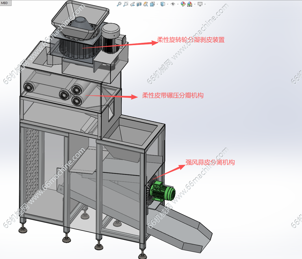 大蒜剥皮、分瓣机3D+CAD