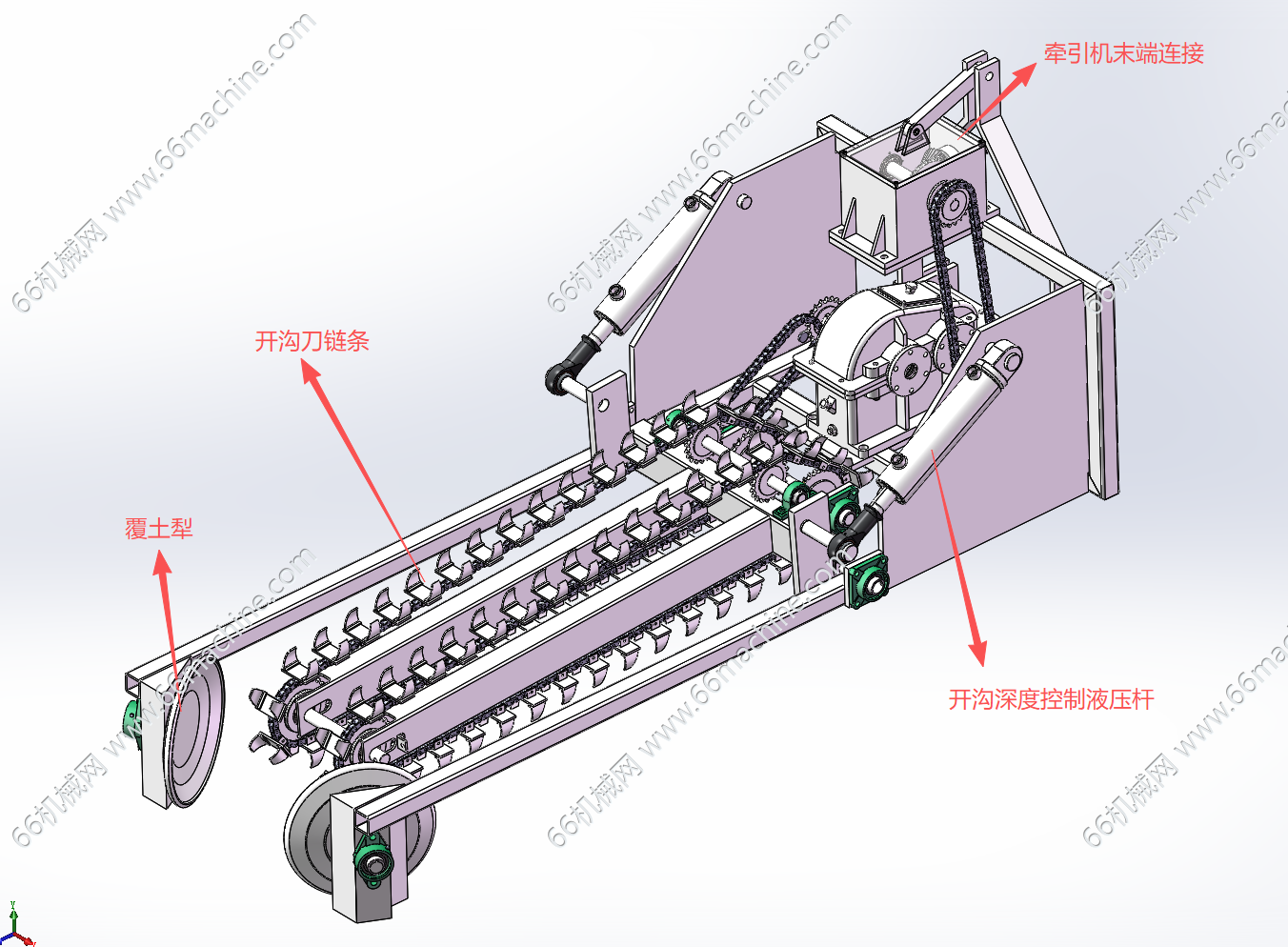 某企业牵引机末端链条式开沟机3D+工程图
