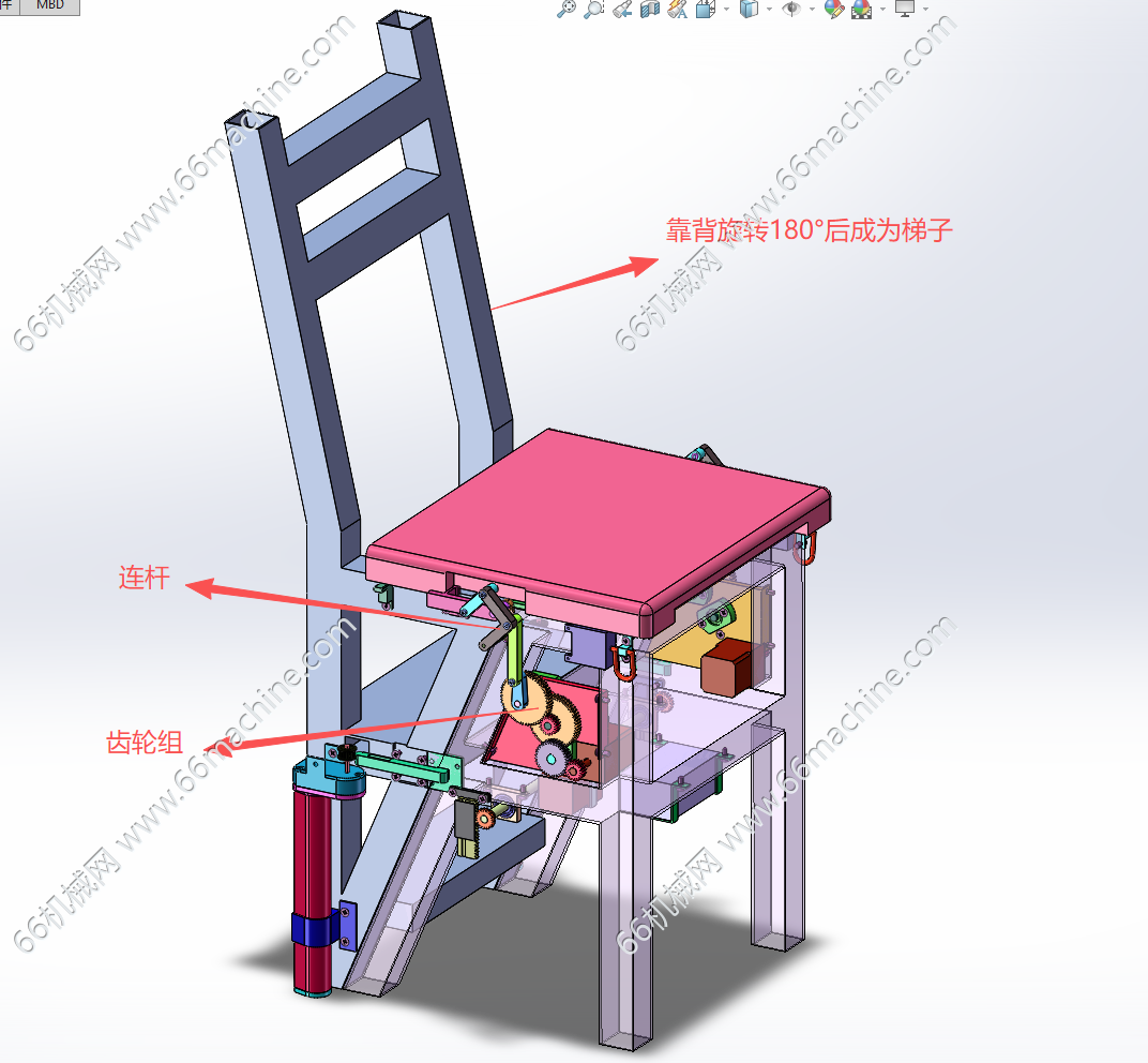多功能电动座椅（椅子‑梯子两用变形）3D+CAD总图