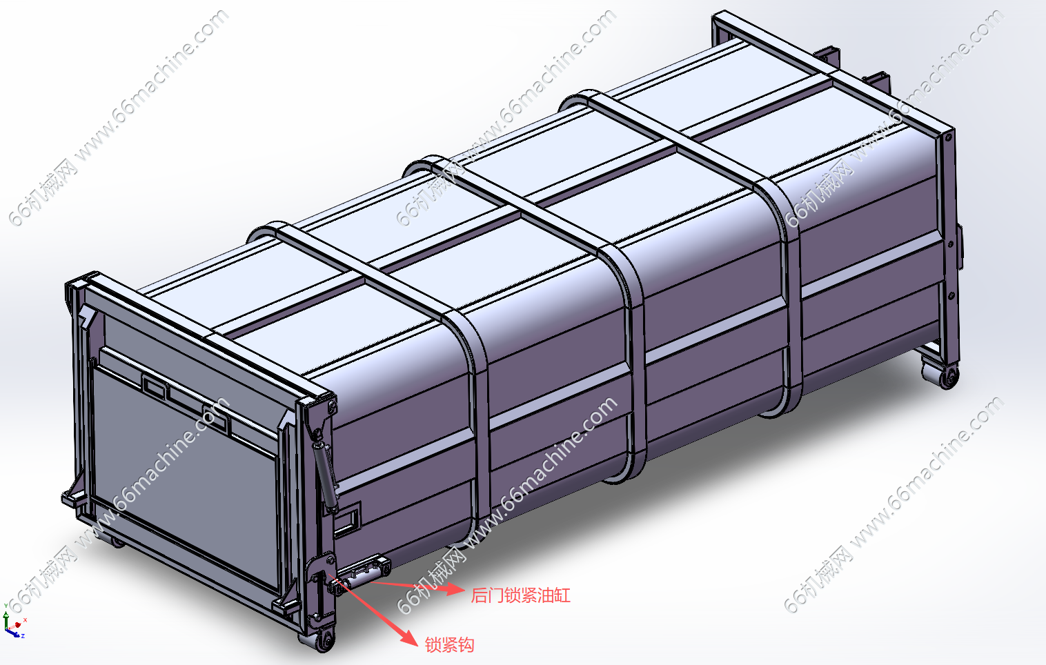 某企业18方移动式液压锁紧垃圾箱3D+工程图
