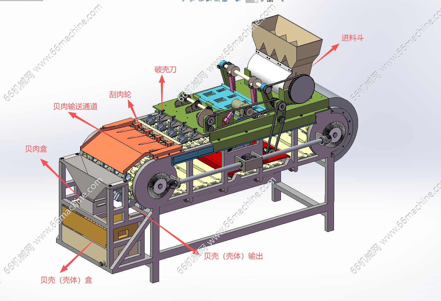 文蛤、扇贝脱壳取肉机3D+CAD