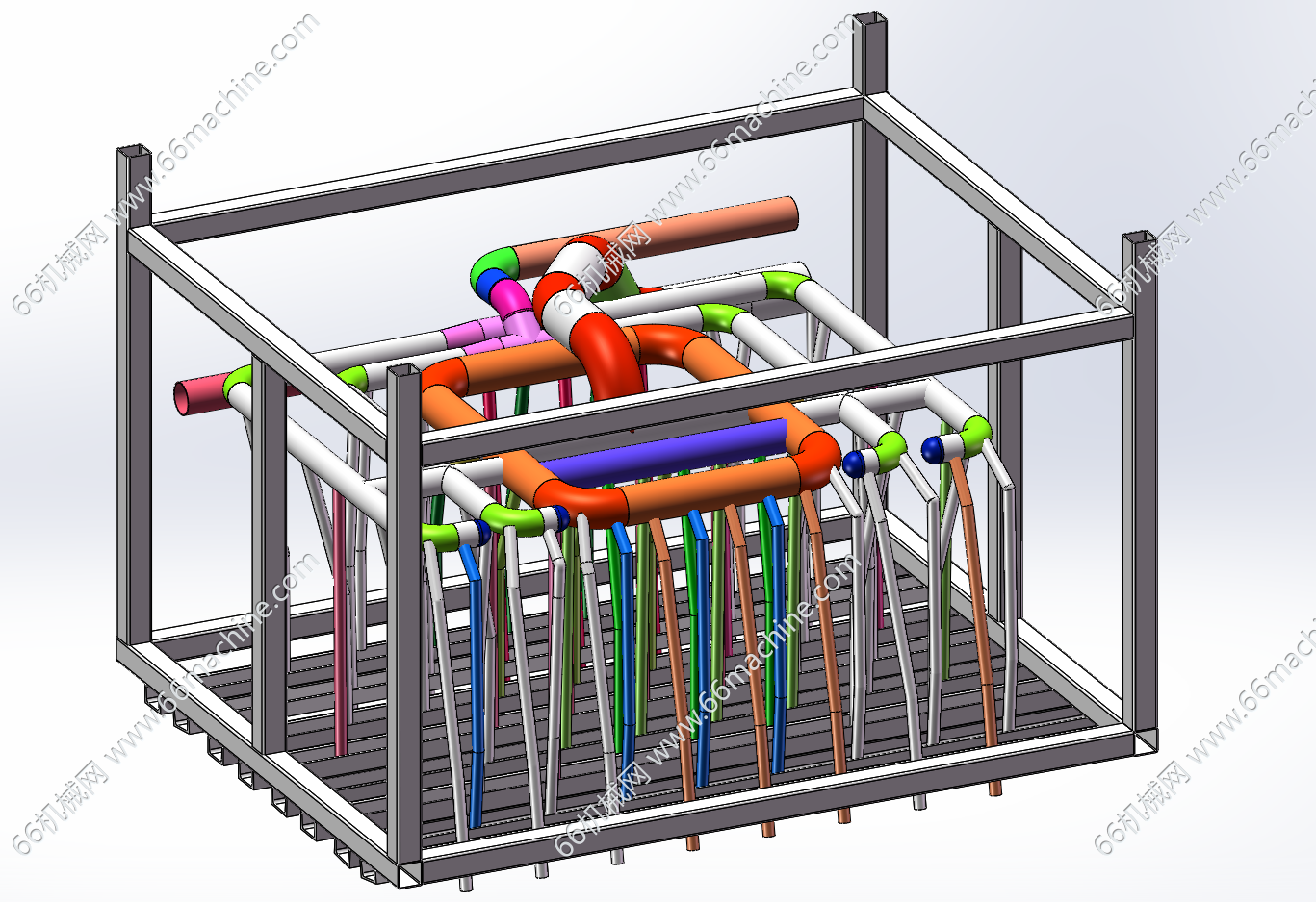 框架式喷淋管路布局3D+CAD+BOM表
