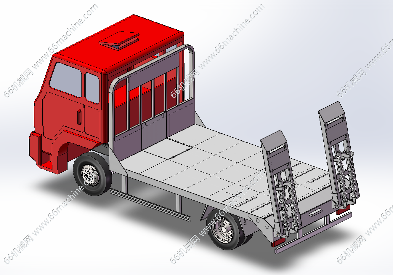 某企业工程机械平板运输车（挖机板车）3D+工程图